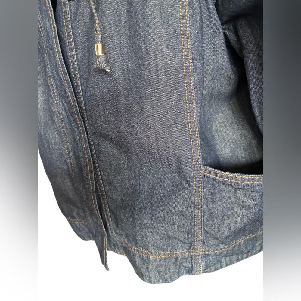 🦋NINE WEST Denim Chambray Cropped Swing Jacket w/ Short Sleeves, Sz L/XL - Picture 5 of 9